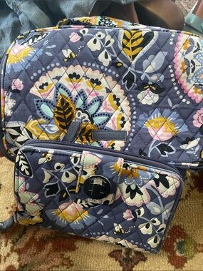 Vera Bradley Quilted Floral Cosmetic Bag Set in Navy, Pink, makeup bag wallet